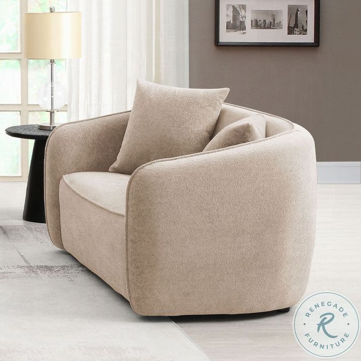 Keith Beige Chenille 57" Loveseat with 2 Pillows