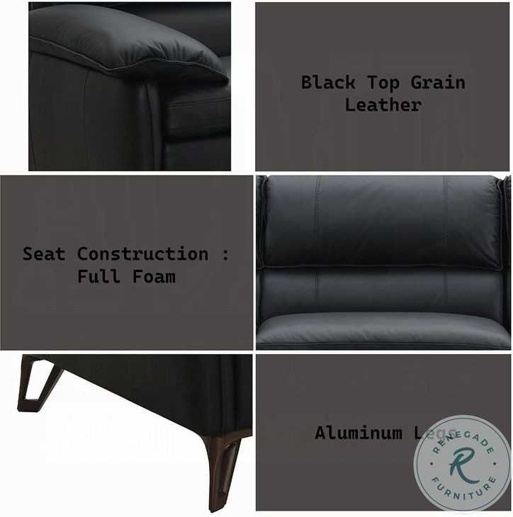 Eilene Black Top Grain Leather 109" Sofa