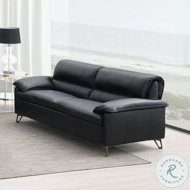 Eilene Black Top Grain Leather 83" Loveseat