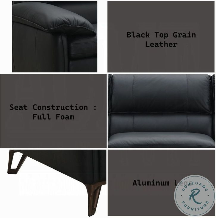 Eilene Black Top Grain Leather 83" Loveseat