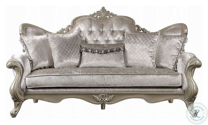 Libertee Beige Fabric and Champagne 85" Sofa with 5 Pillows