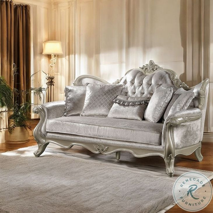 Libertee Beige Fabric and Champagne Living Room Set with 5 Pillows