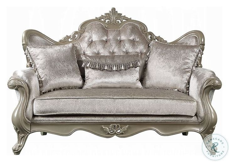 Libertee Beige Fabric and Champagne 70" Loveseat with 3 Pillows