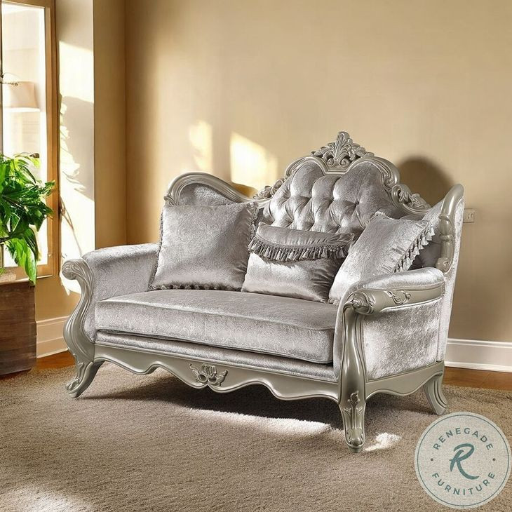 Libertee Beige Fabric and Champagne 70" Loveseat with 3 Pillows