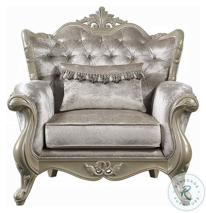 Libertee Beige Fabric and Champagne Chair with Pillow