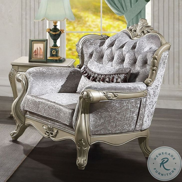Libertee Beige Fabric and Champagne Chair with Pillow