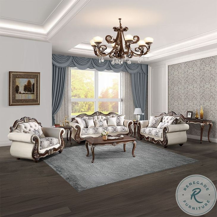 Pierce Beige Fabric and Cherry 93" Sofa with 5 Pillows