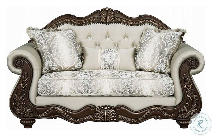 Pierce Beige Fabric and Cherry 69" Loveseat with 3 Pillows