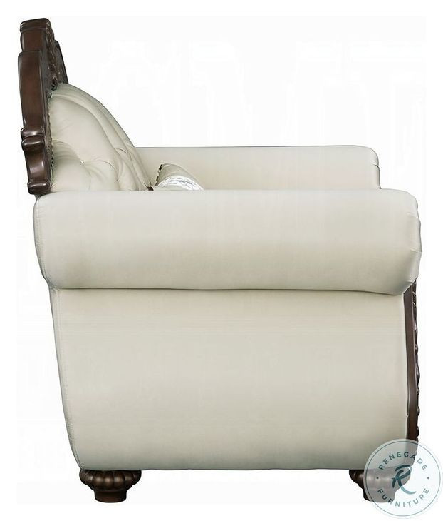 Pierce Beige Fabric and Cherry Living Room Set with 5 Pillows