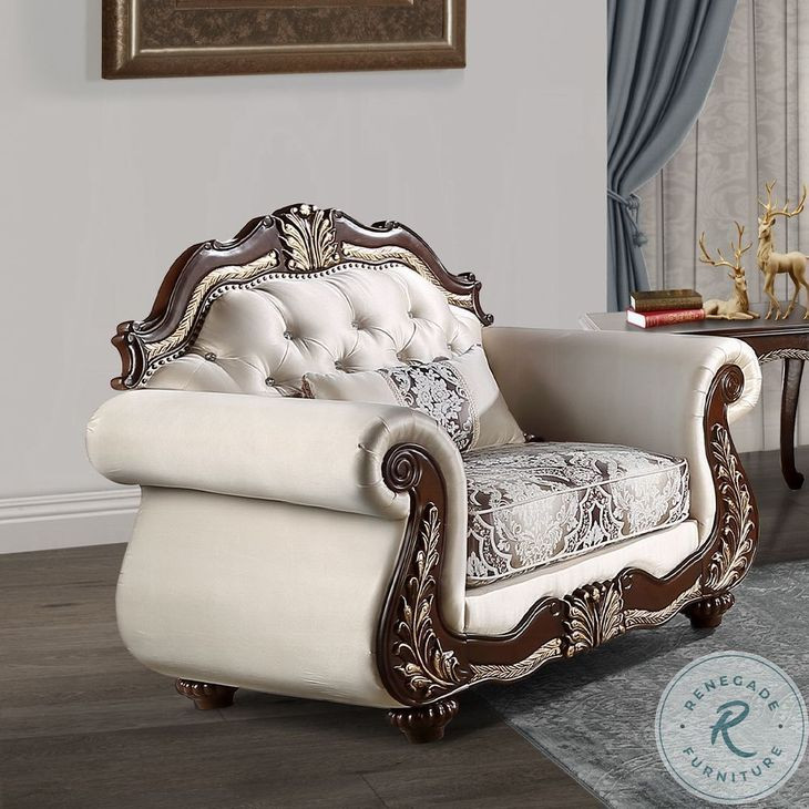 Pierce Beige Fabric and Cherry Chair with Pillow