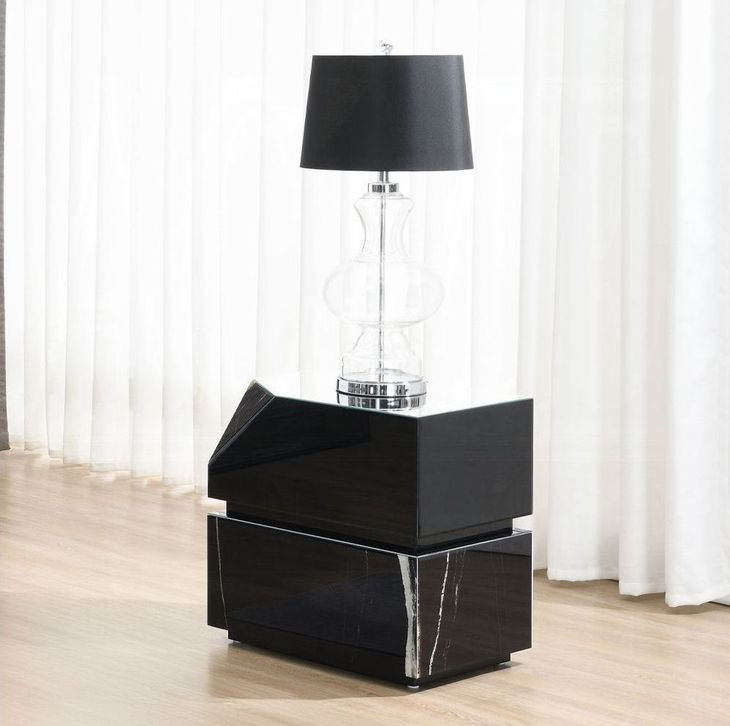 Drisana Black Rectangular Glass Top End Table