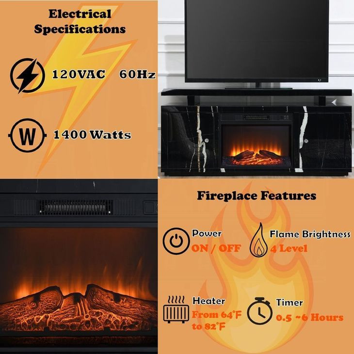 Drisana Black 59" TV Stand with Electric Fireplace