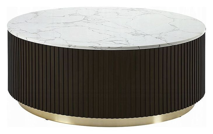 Clayten White and Espresso Round Marble Top Cocktail Table