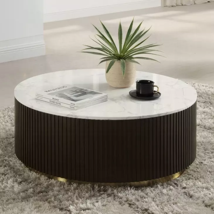 Clayten White and Espresso Marble Top Occassional Table Set