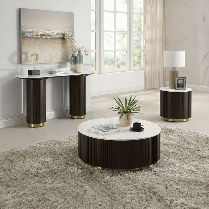 Clayten White and Espresso Marble Top Occassional Table Set
