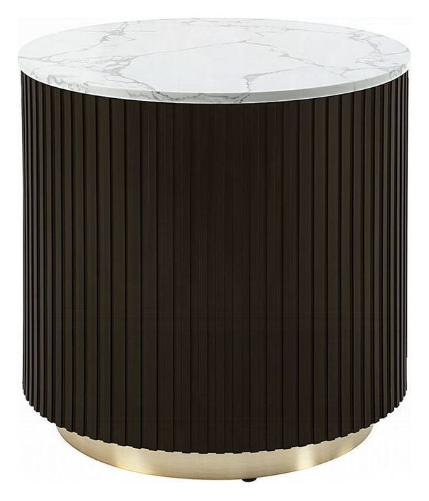 Clayten White and Espresso Round Marble Top End Table
