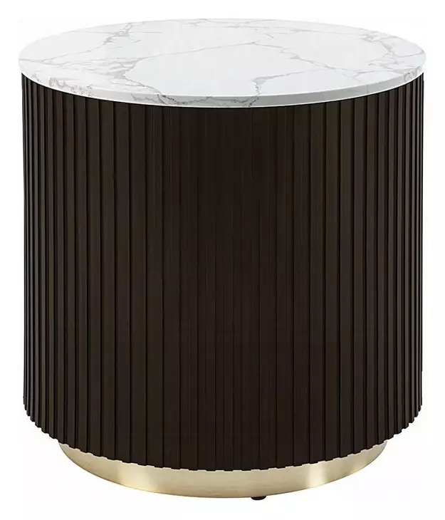 Clayten White and Espresso Round Marble Top End Table