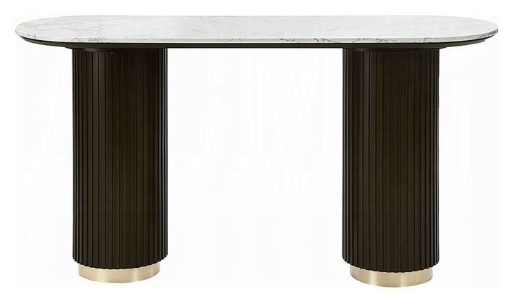 Clayten White and Espresso Oval Marble Top Sofa Table
