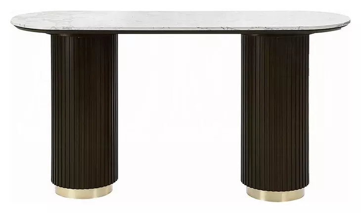 Clayten White and Espresso Oval Marble Top Sofa Table