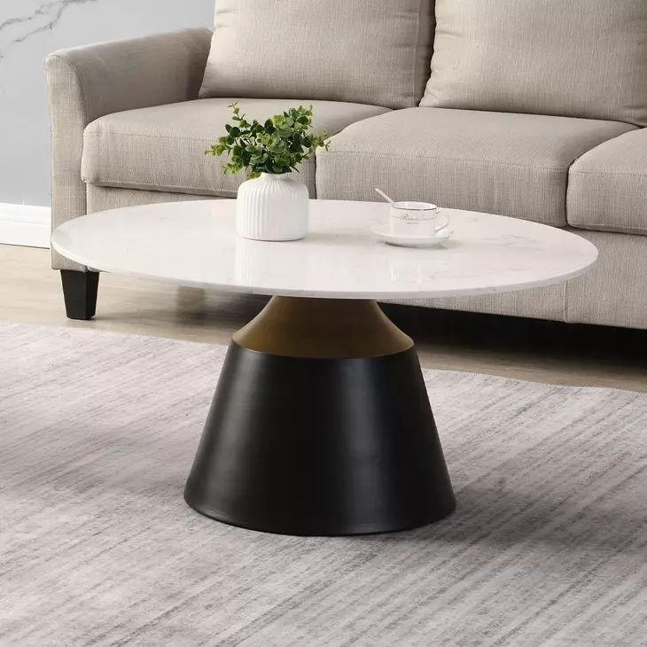 Jaramillo White and Black Round Marble Top Cocktail Table