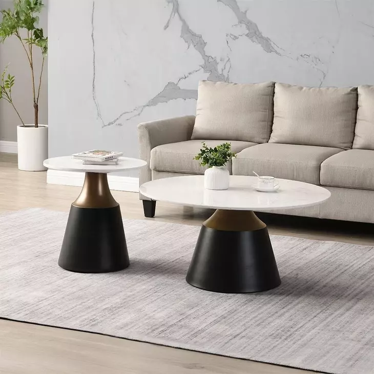 Jaramillo White and Black Round Marble Top Cocktail Table