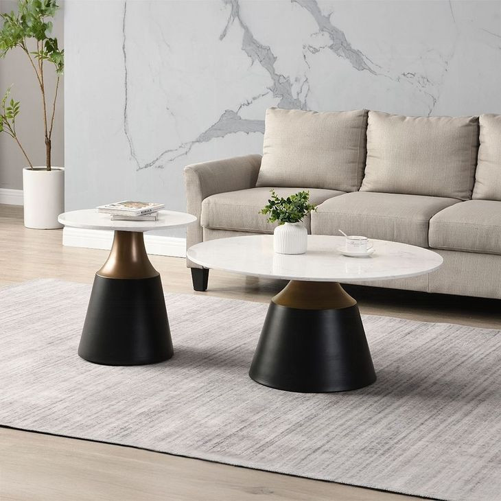 Jaramillo White and Black Round Marble Top End Table