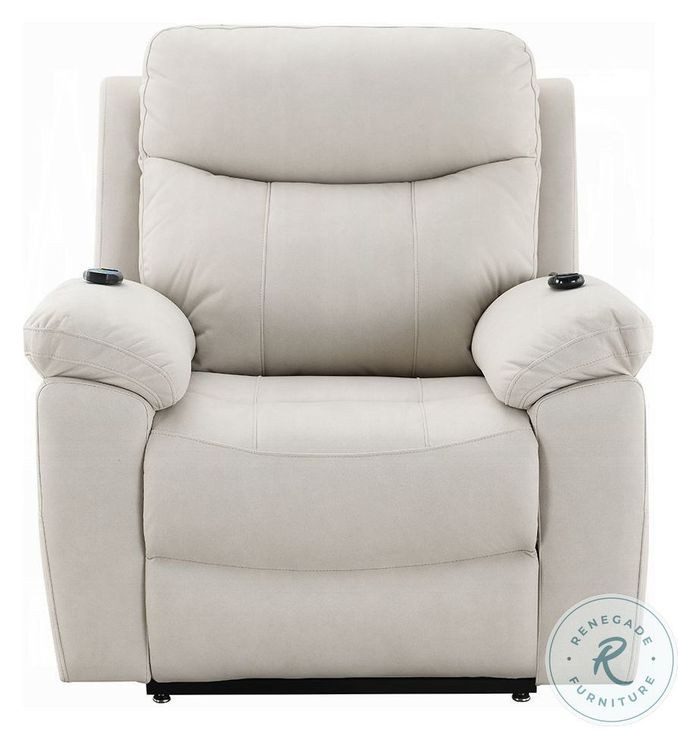 Chriki Beige Polished Microfiber Power Recliner with Lift, Heating and Massage