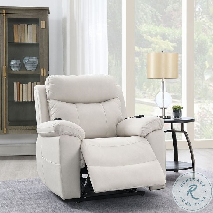 Chriki Beige Polished Microfiber Power Recliner with Lift, Heating and Massage