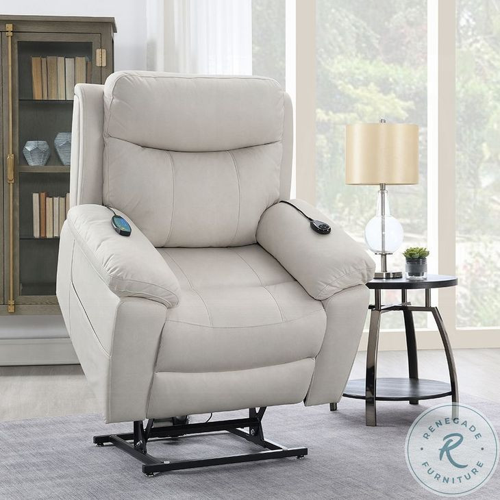 Chriki Beige Polished Microfiber Power Recliner with Lift, Heating and Massage