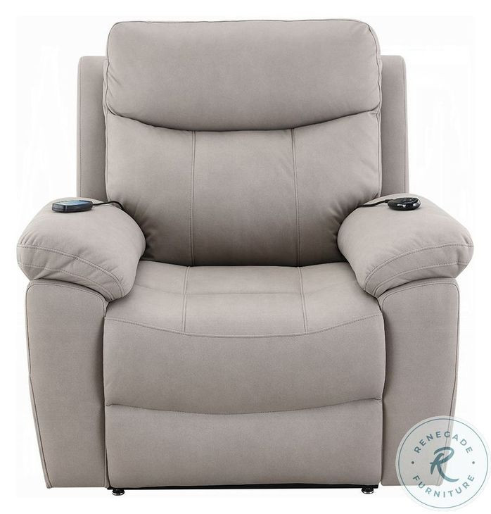 Chriki Light Gray Polished Microfiber Power Recliner with Lift, Heating and Massage