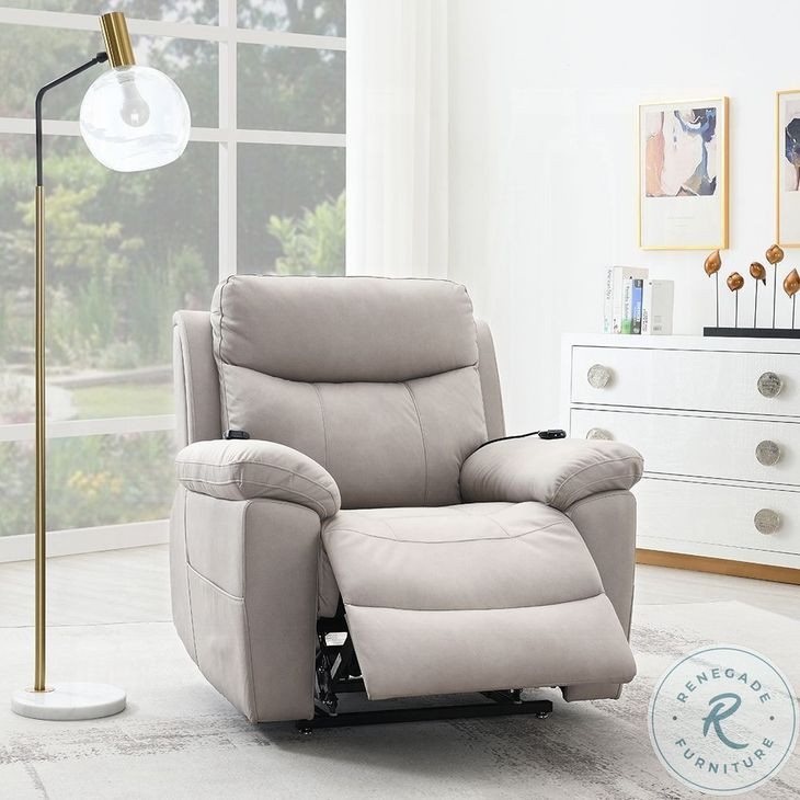 Chriki Light Gray Polished Microfiber Power Recliner with Lift, Heating and Massage