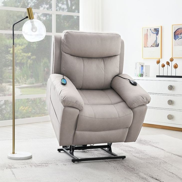 Chriki Light Gray Power Lift Recliner with Heating and Massage