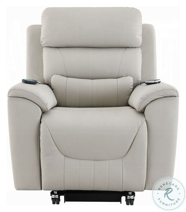 Marsha Light Gray Silicone Synthetic Leather Power Recliner with Lift and Massage
