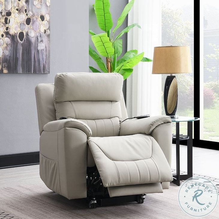 Marsha Light Gray Silicone Synthetic Leather Power Recliner with Lift and Massage