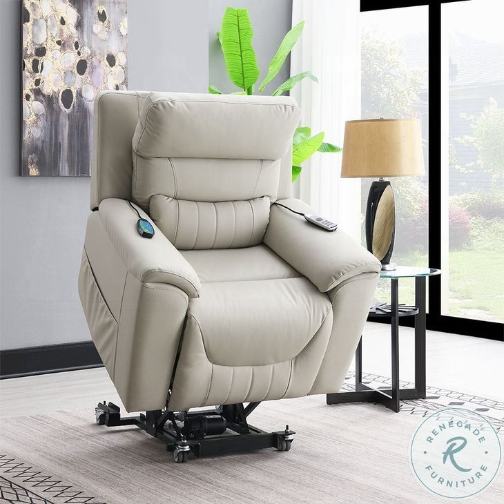 Marsha Light Gray Silicone Synthetic Leather Power Recliner with Lift and Massage