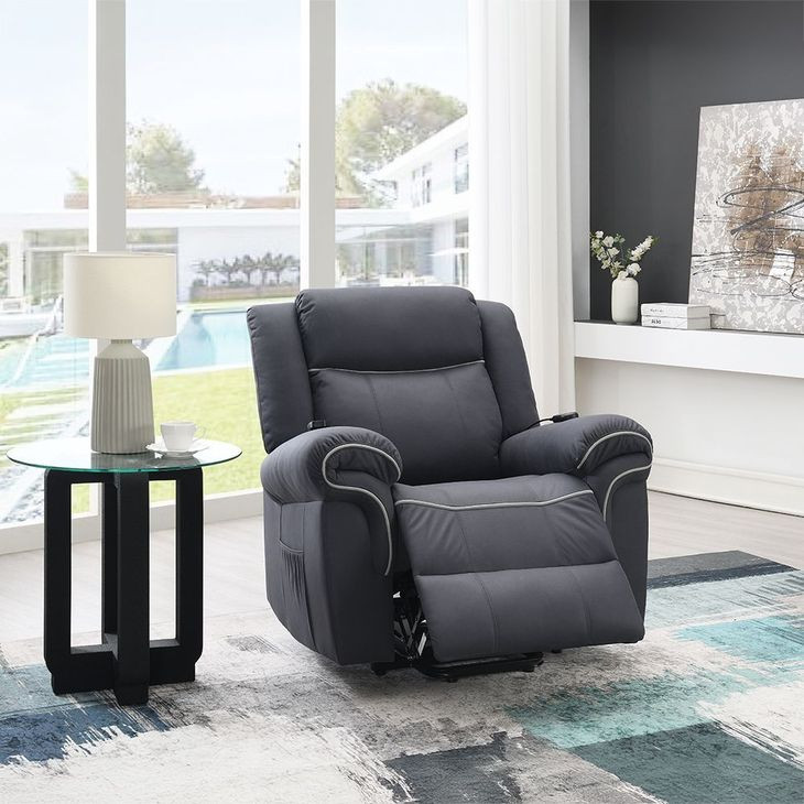 Domana Dark Blue Power Lift Recliner with Heating and Massage