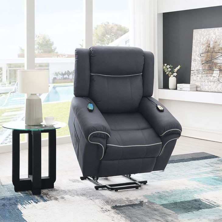 Domana Dark Blue Power Lift Recliner with Heating and Massage