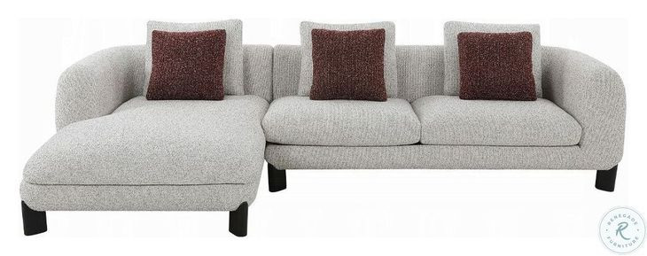 Mardi Maroon and Beige Tweed Sectional Sofa with 3 Pillows