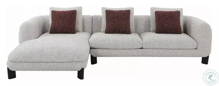 Mardi Maroon and Beige Tweed Sectional Sofa with 3 Pillows