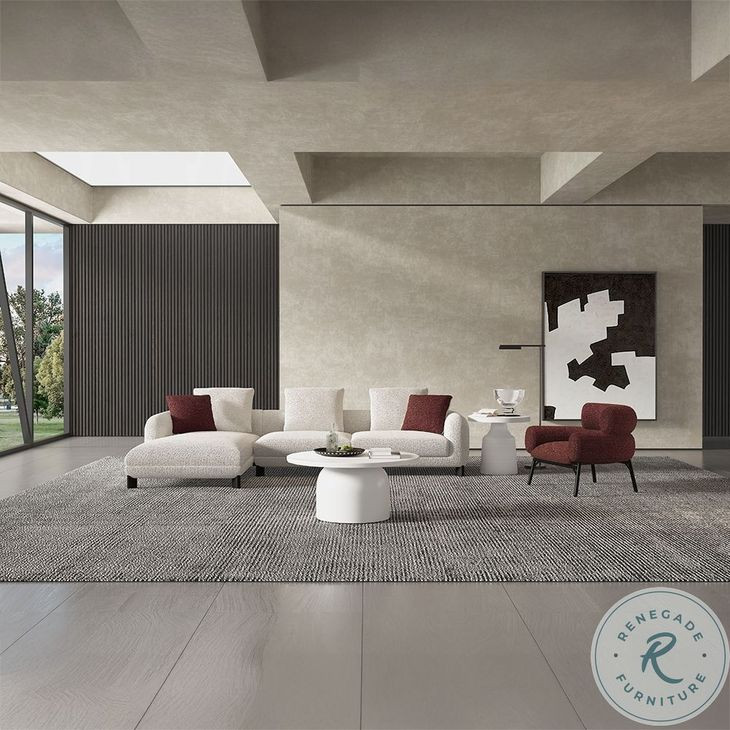 Mardi Maroon and Beige Tweed Sectional Sofa with 3 Pillows