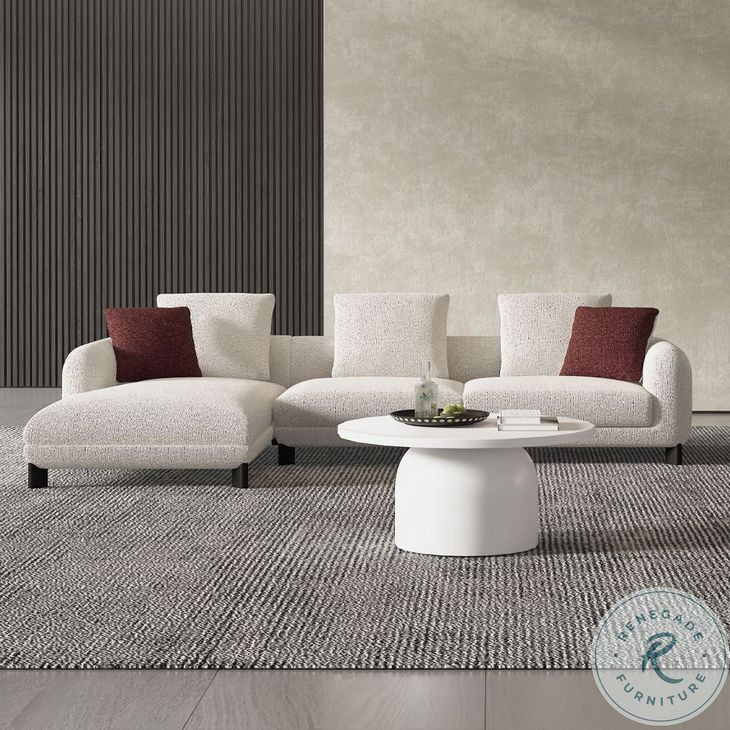 Mardi Maroon and Beige Tweed Sectional Sofa with 3 Pillows