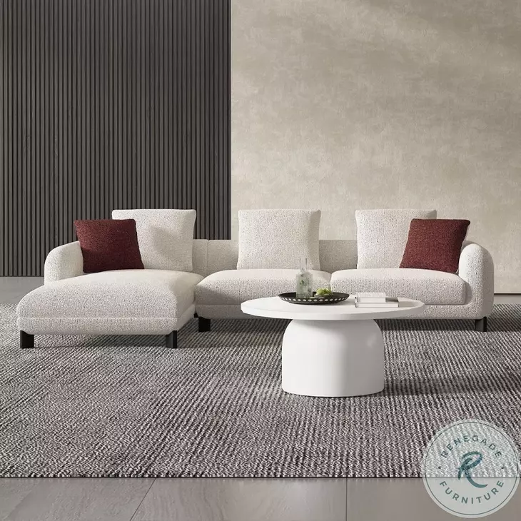 Mardi Maroon and Beige Tweed Sectional Sofa with 3 Pillows