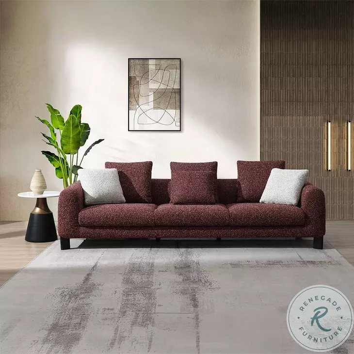 Mardi Maroon Tweed Living Room Set with 3 Pillows