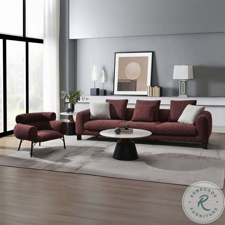 Mardi Maroon Tweed Living Room Set with 3 Pillows