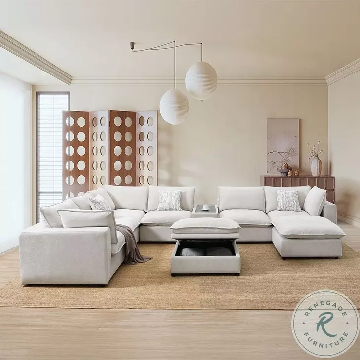 Marisa Beige Boucle Modular Square Ottoman with Storage