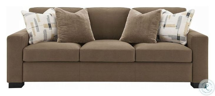 Darya Brown Suede Fabric 89" Sofa with 4 Pillows