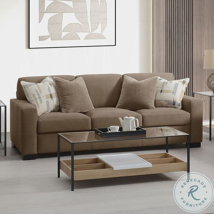 Darya Brown Suede Fabric Living Room Set with 4 Pillows