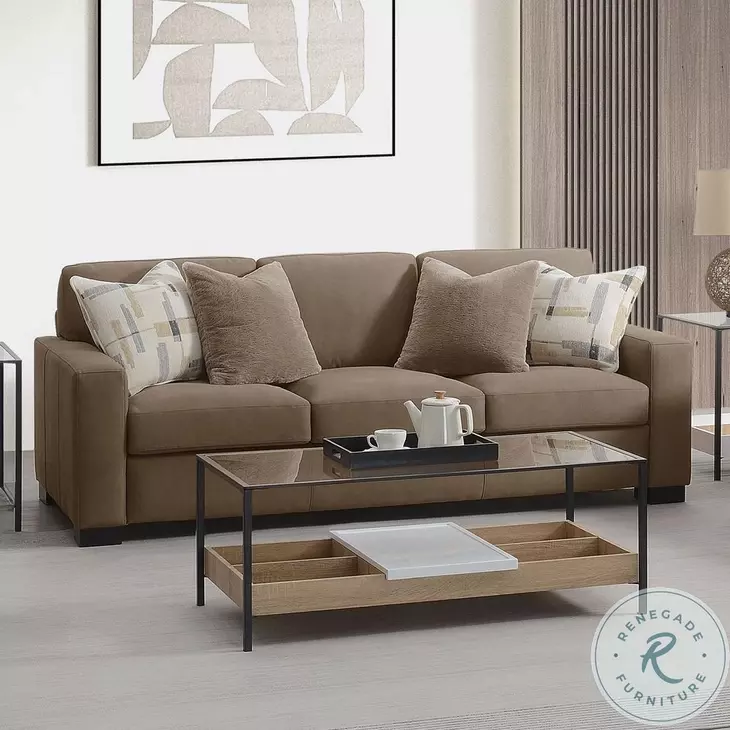 Darya Brown Suede Fabric 89" Sofa with 4 Pillows