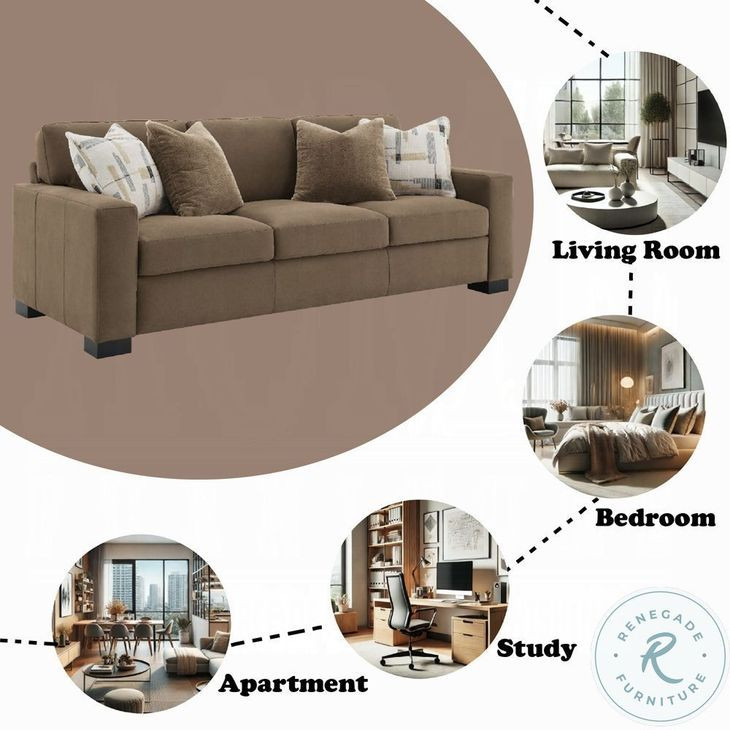 Darya Brown Suede Fabric 89" Sofa with 4 Pillows