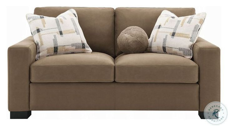 Darya Brown Suede Fabric 69" Loveseat with 3 Pillows